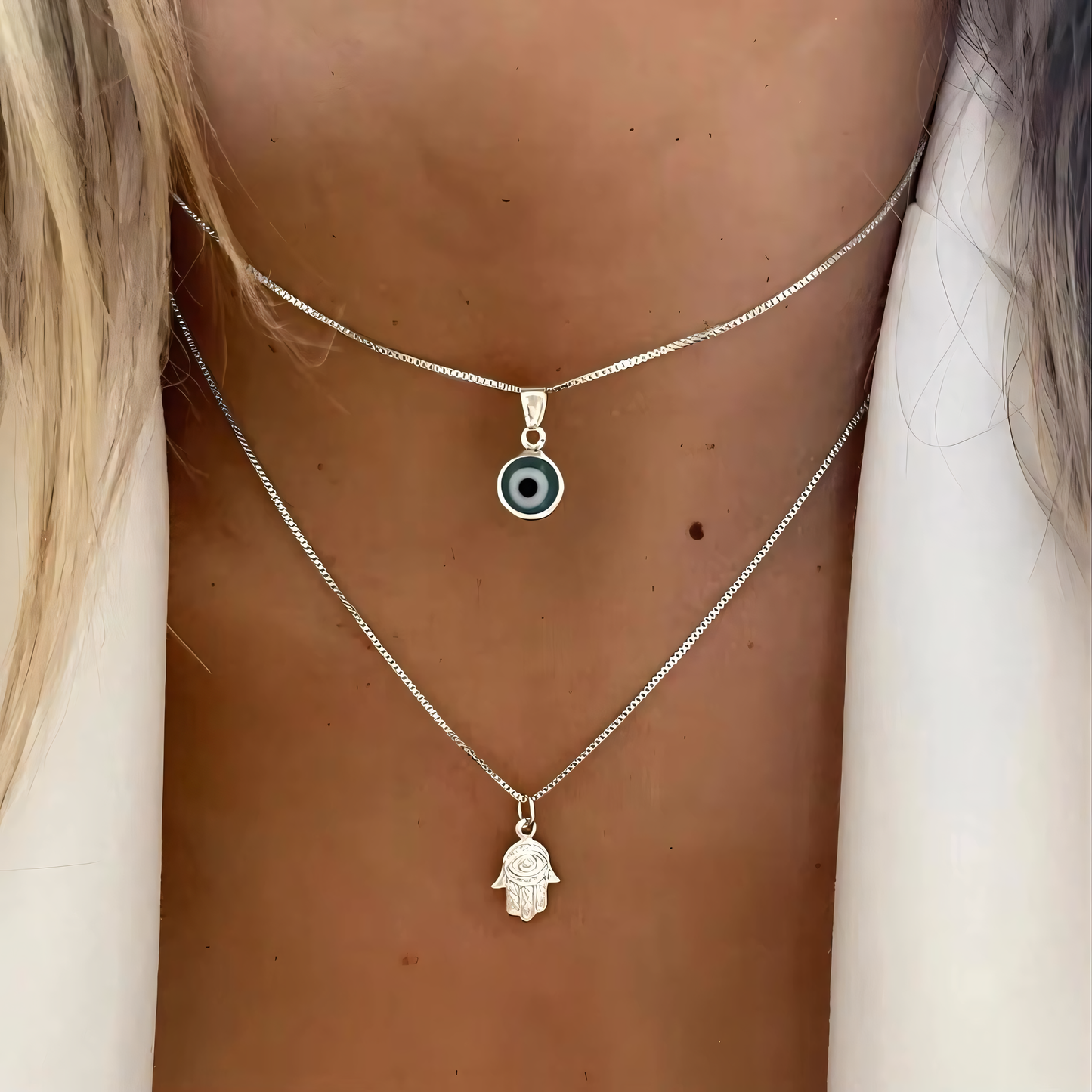 Double Layer Dainty Evil Eye Necklace