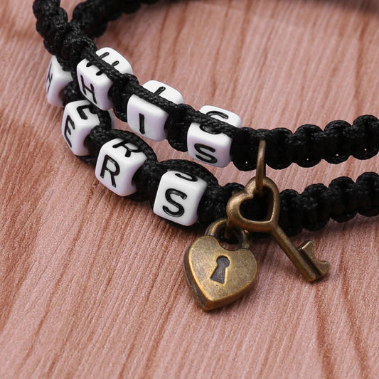 His & Hers Love Lock Woven Bracelets