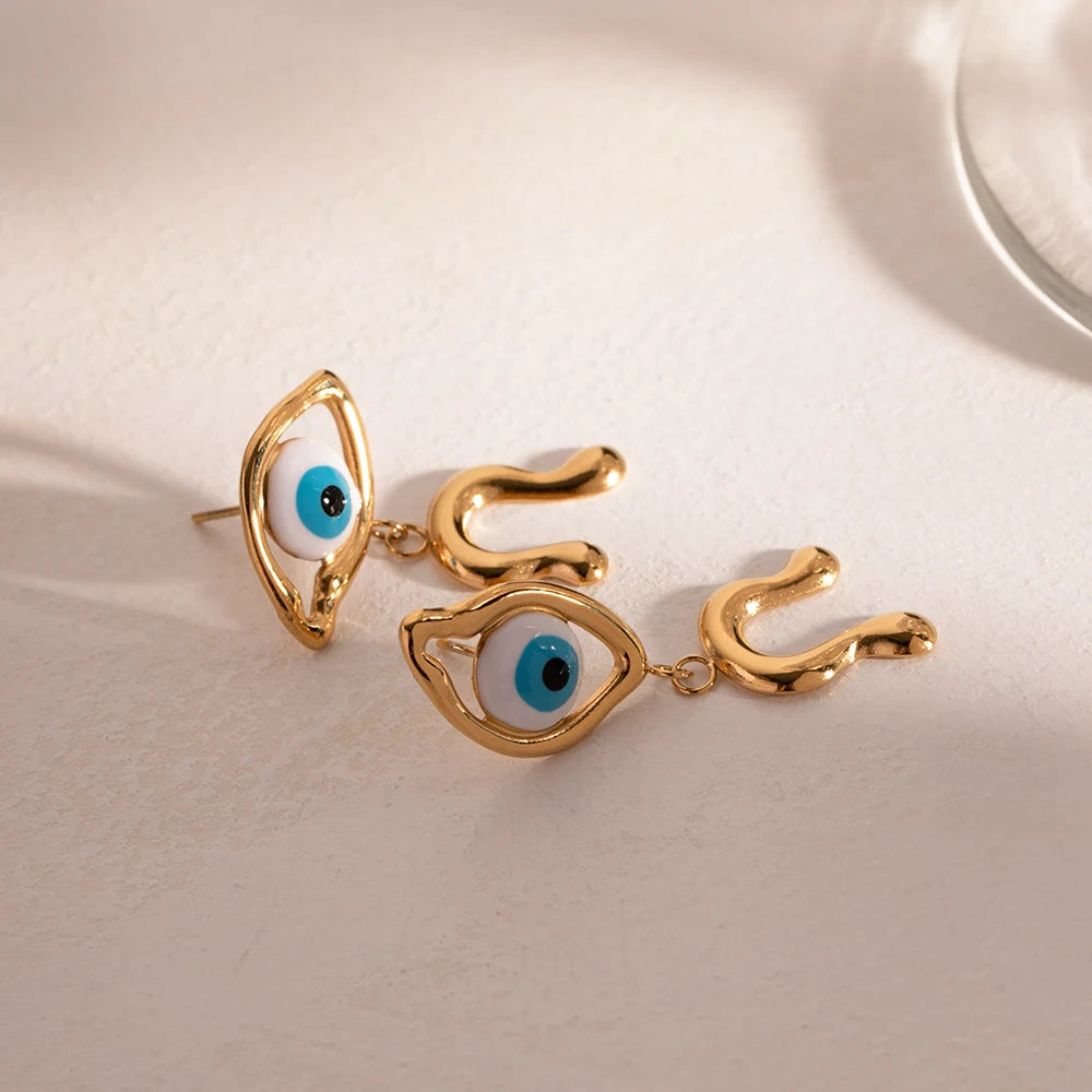 18k Asymmetrical Evil Eye Earrings