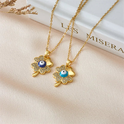 Evil Eye Lucky Clover Necklace