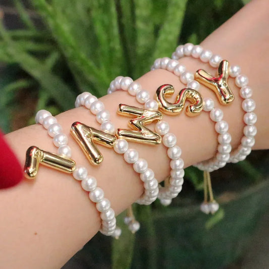 Pearl Balloon Initial Bracelets