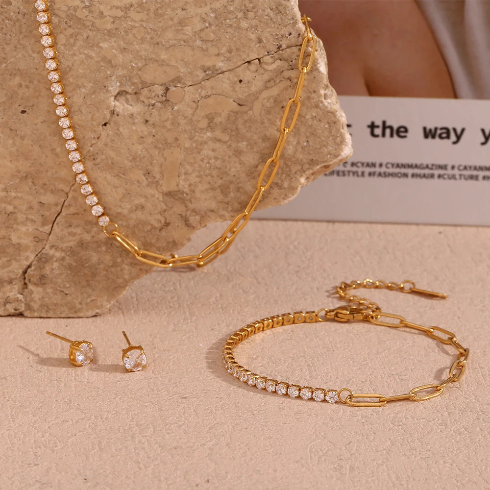 18k Paperclip Crystal Jewelry Set