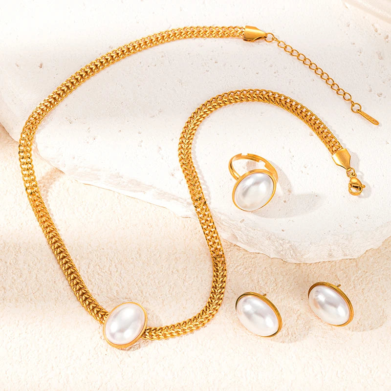 Thick Pearl Chain Jewelry Set