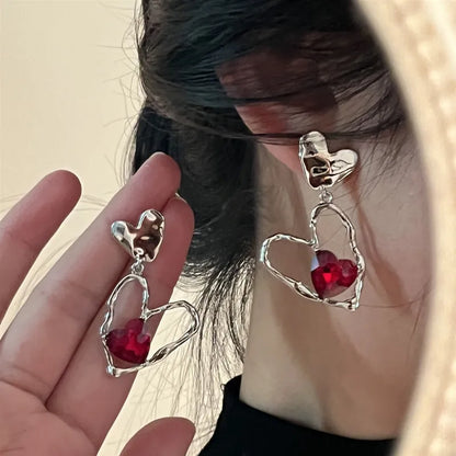 Gothic Red Heart Earrings