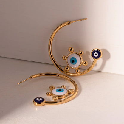 18k Evil Eye Loop Earrings