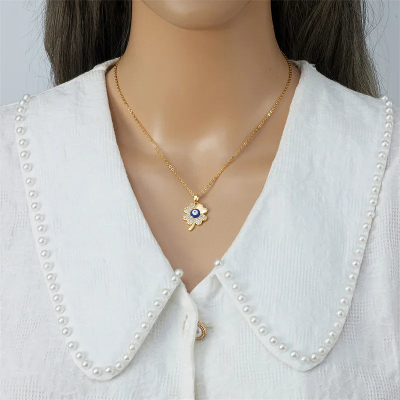 Evil Eye Lucky Clover Necklace