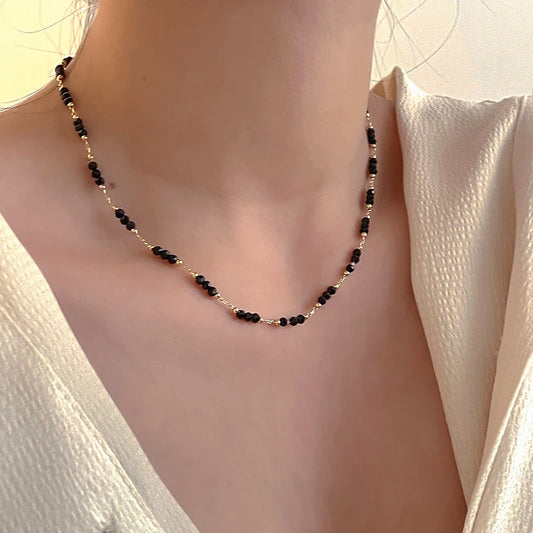 Retro Obsidian Bead Necklace