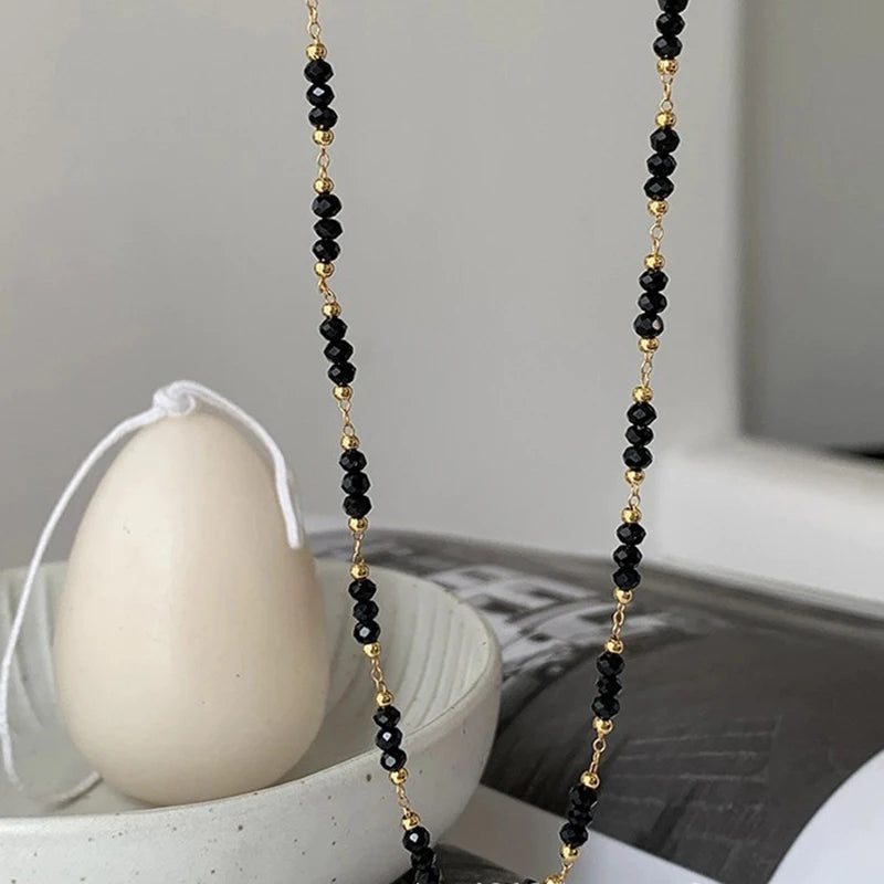 Retro Obsidian Bead Necklace