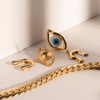 18k Asymmetrical Evil Eye Earrings