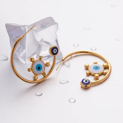 18k Evil Eye Loop Earrings