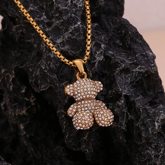 18k Crystal Sitting Bear Necklace