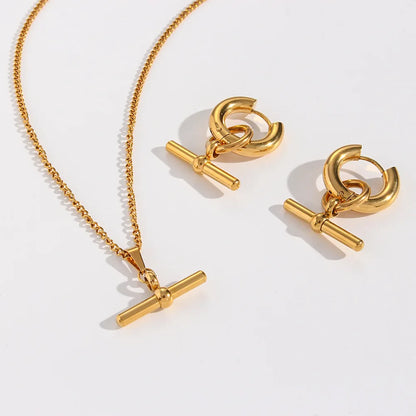 Minimal T-Bar Necklace Earring Set