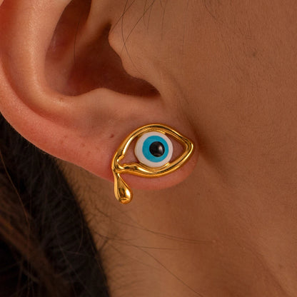 18k Evil Eye Oil Drop Earrings