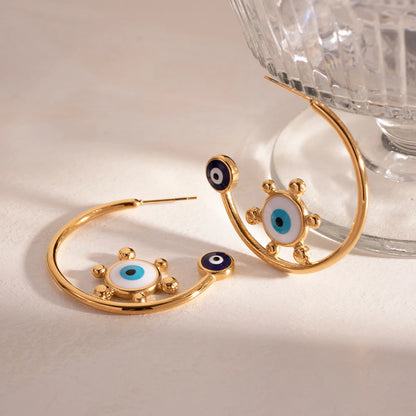 18k Evil Eye Loop Earrings