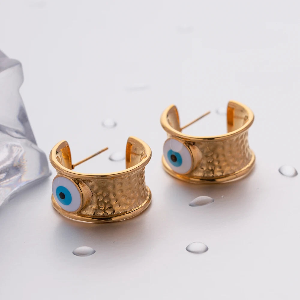 18k Evil Eye Hoop Earrings