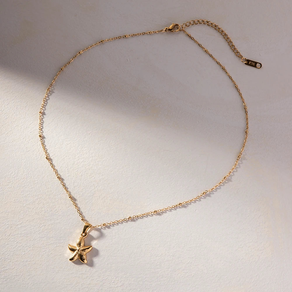 18k Dainty Boho Starfish Necklace