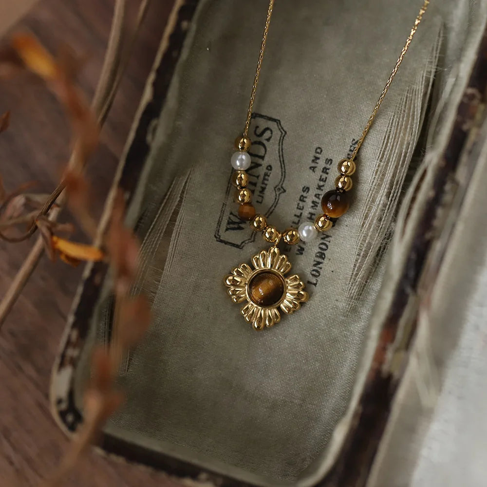 Tiger Eye Flower Necklace