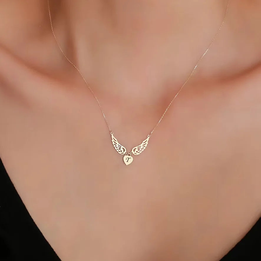 Angel Wing Initial Necklace