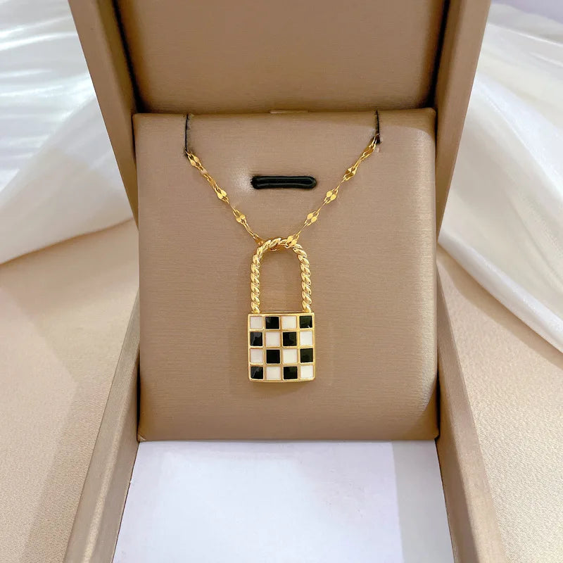 Checkerboard Lock Necklace