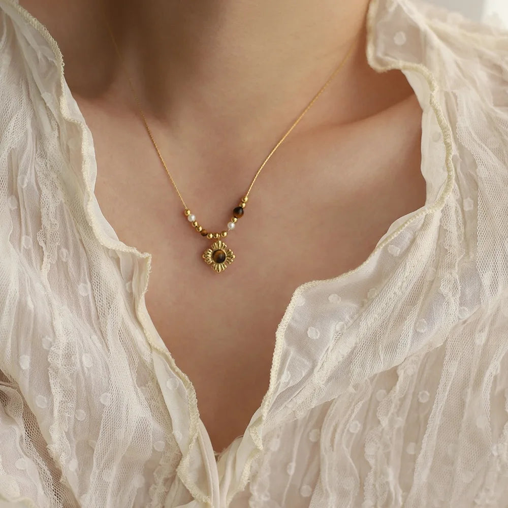 Tiger Eye Flower Necklace