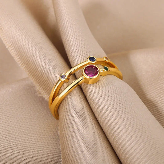 Colorful Geometric Stone Ring