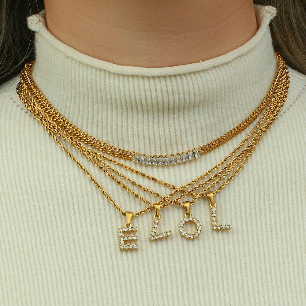 18k Crystal Initial Rope Chain