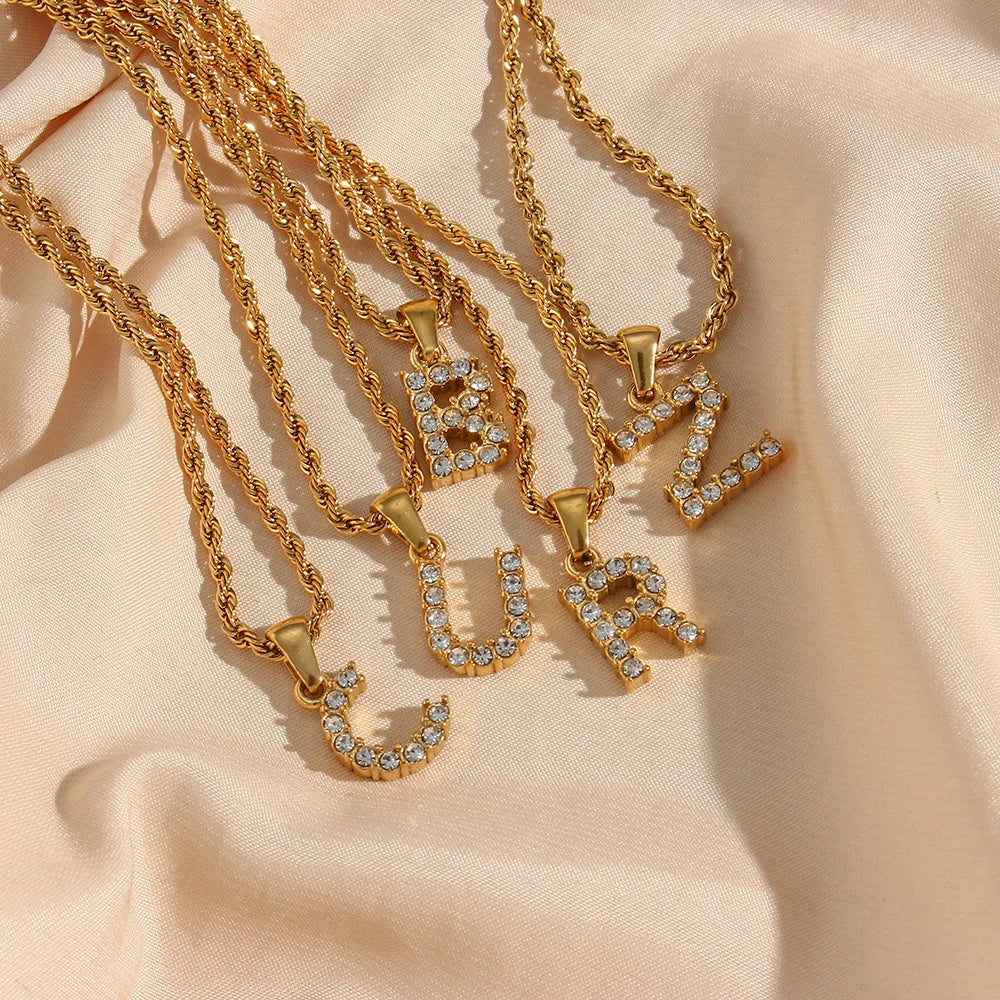 18k Crystal Initial Rope Chain