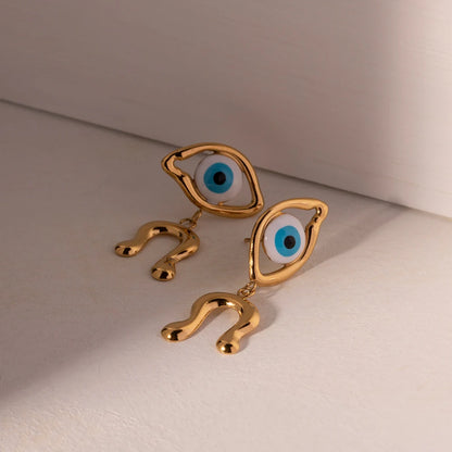 18k Asymmetrical Evil Eye Earrings