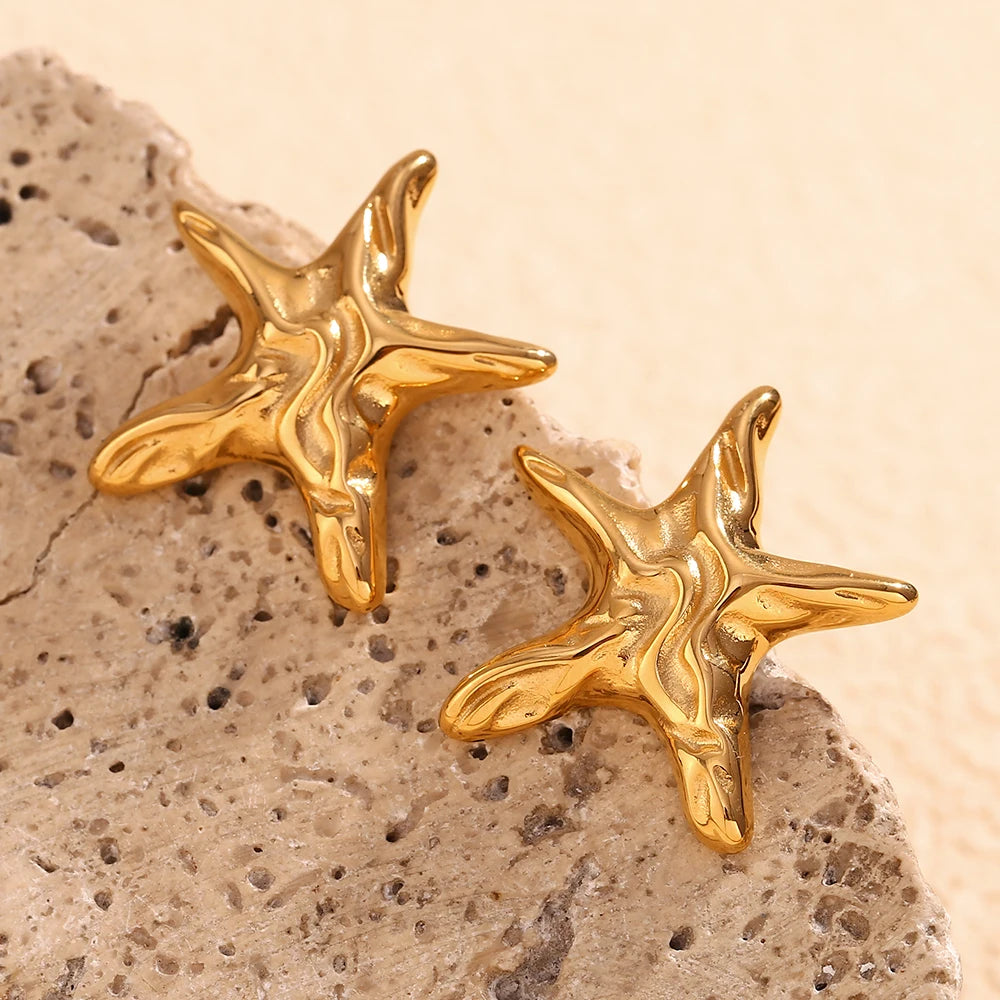 18k Hammered Starfish Earrings