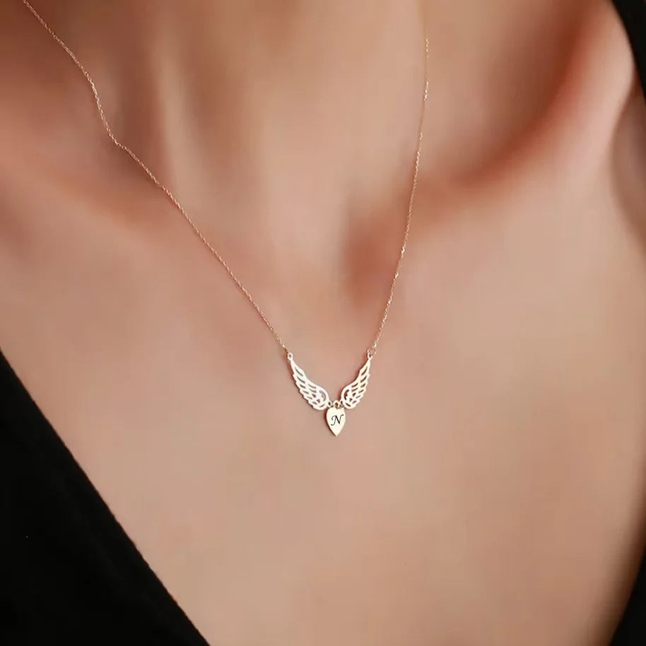 Angel Wing Initial Necklace