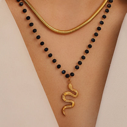 Obsidian Snake Charm Chain