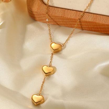 Triple Heart Tassel Necklace