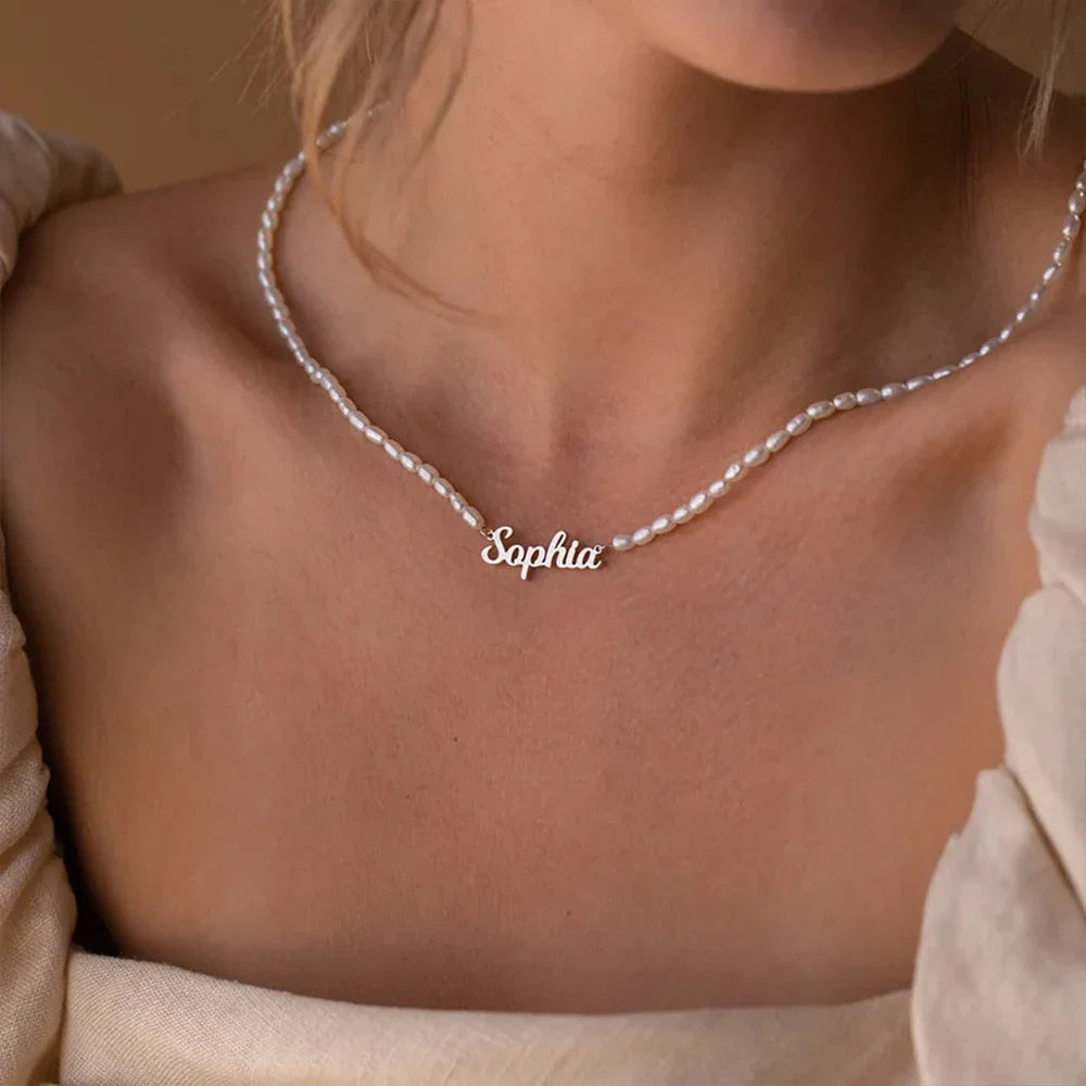 Custom Name Pearl Bead Necklace