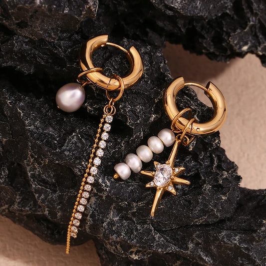 18k Star Pearl Drop Earrings