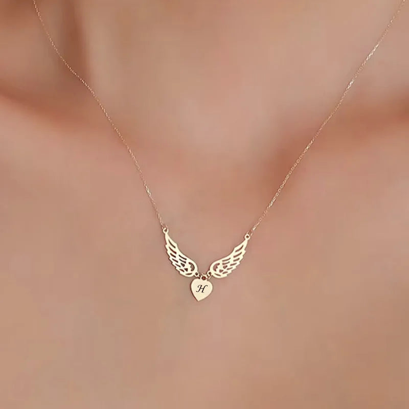 Angel Wing Initial Necklace