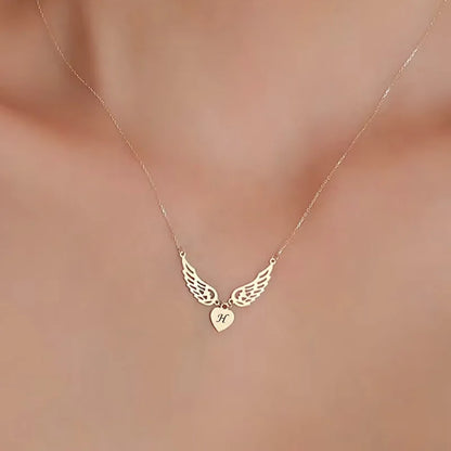 Angel Wing Initial Necklace