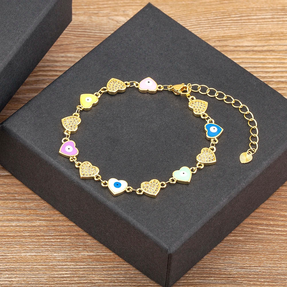 Evil Eye Heart Charm Bracelet