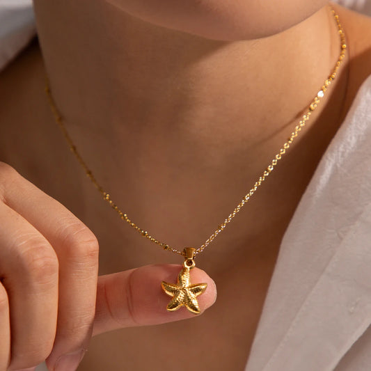 18k Dainty Boho Starfish Necklace