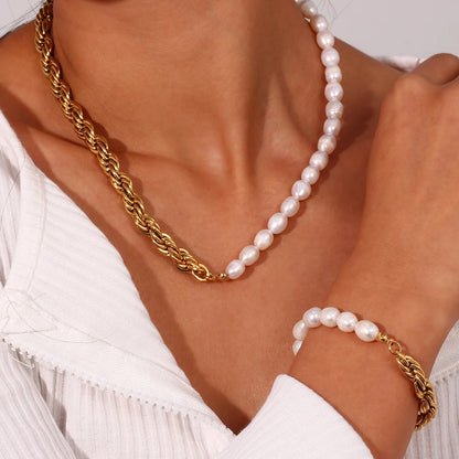 18k Pearl Rope Chain Jewelry Set