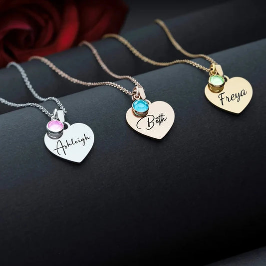 Custom Heart Birthstone Name Necklace