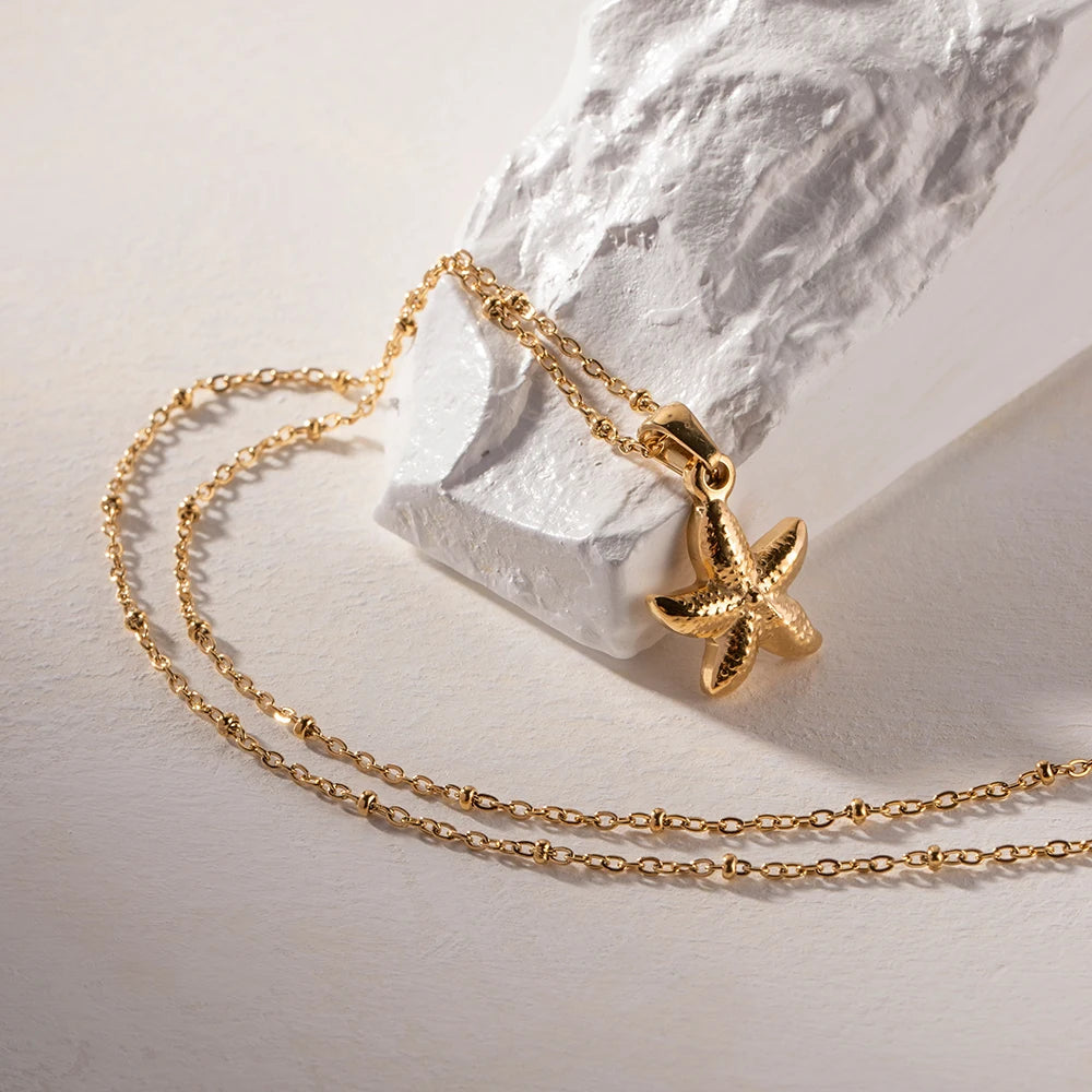 18k Dainty Boho Starfish Necklace