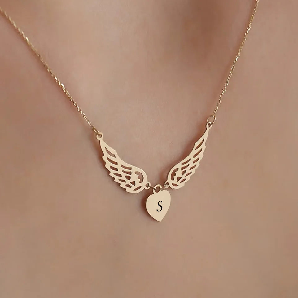 Angel Wing Initial Necklace