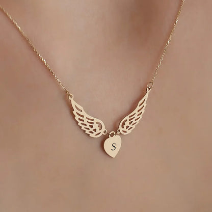 Angel Wing Initial Necklace