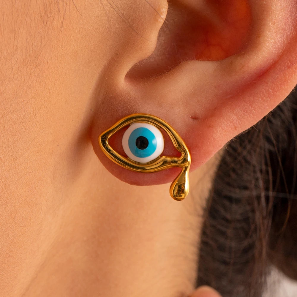 18k Evil Eye Oil Drop Earrings