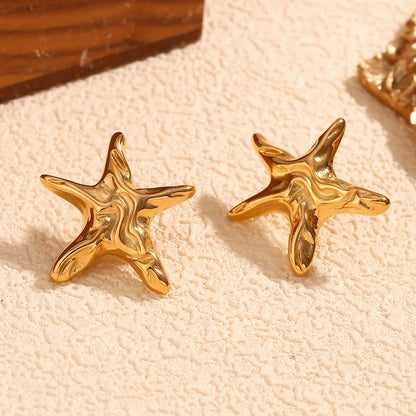 18k Hammered Starfish Earrings