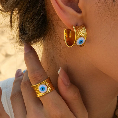 18k Evil Eye Hoop Earrings