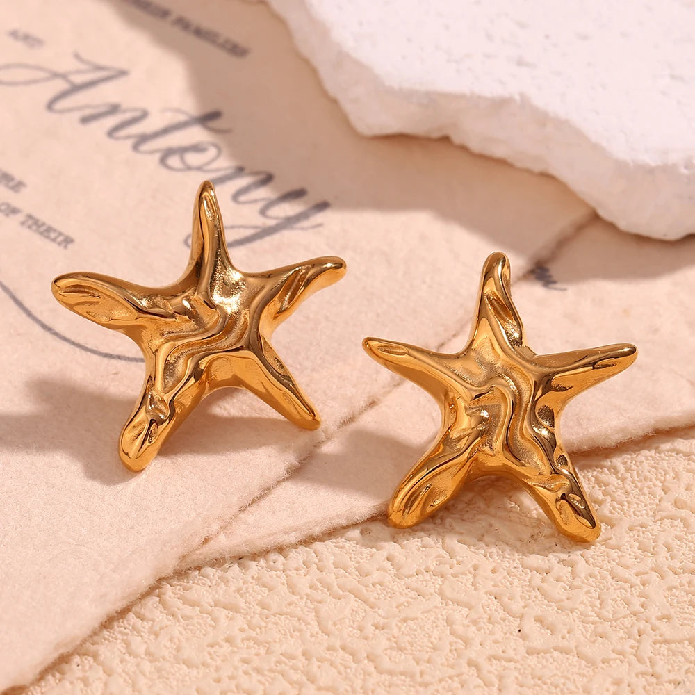 18k Hammered Starfish Earrings