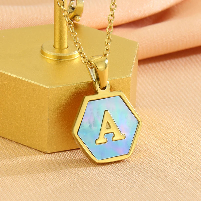 Colorful Hexagon Initial Necklace