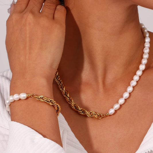 18k Pearl Rope Chain Jewelry Set