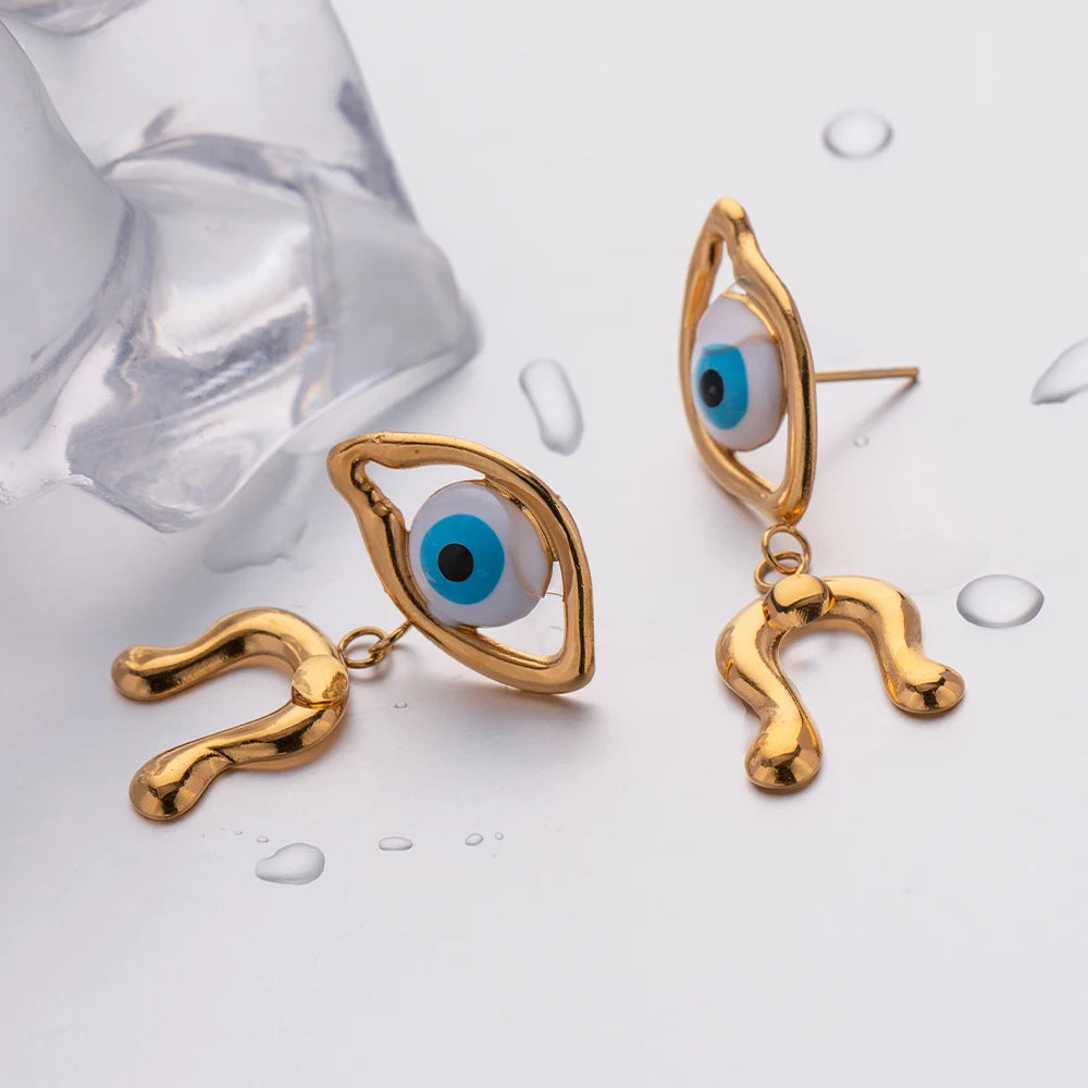 18k Asymmetrical Evil Eye Earrings